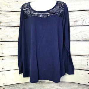Lane Bryant Navy Lace Yoke Long Sleeve Top 14/16